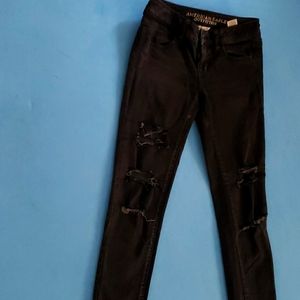 American Eagle Stretch Black Ripped Jeggings